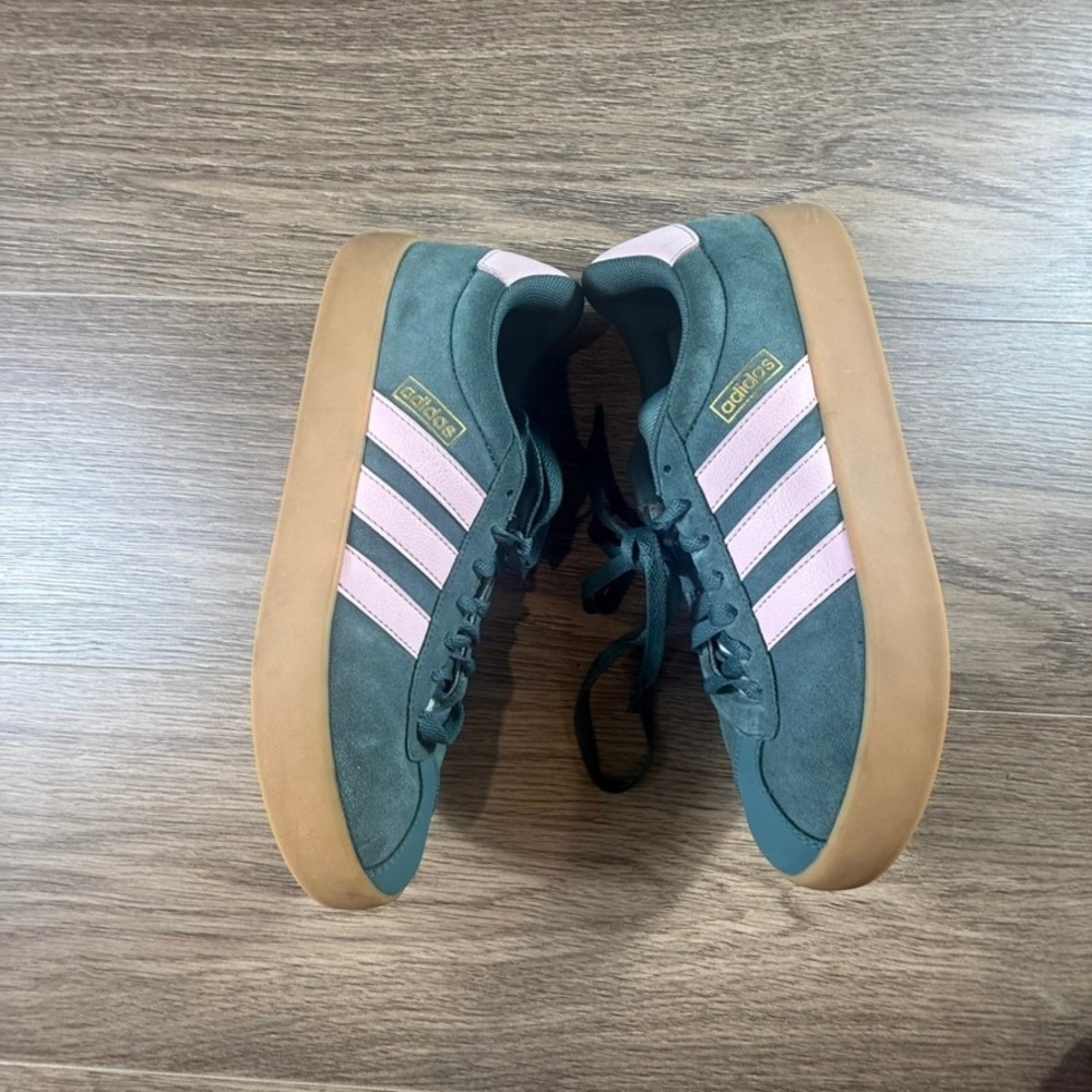 Adidas Women's VL Court 3.0 Sneakers Green Pink Size 9 LIfestyle Suede - Picture 6 of 9